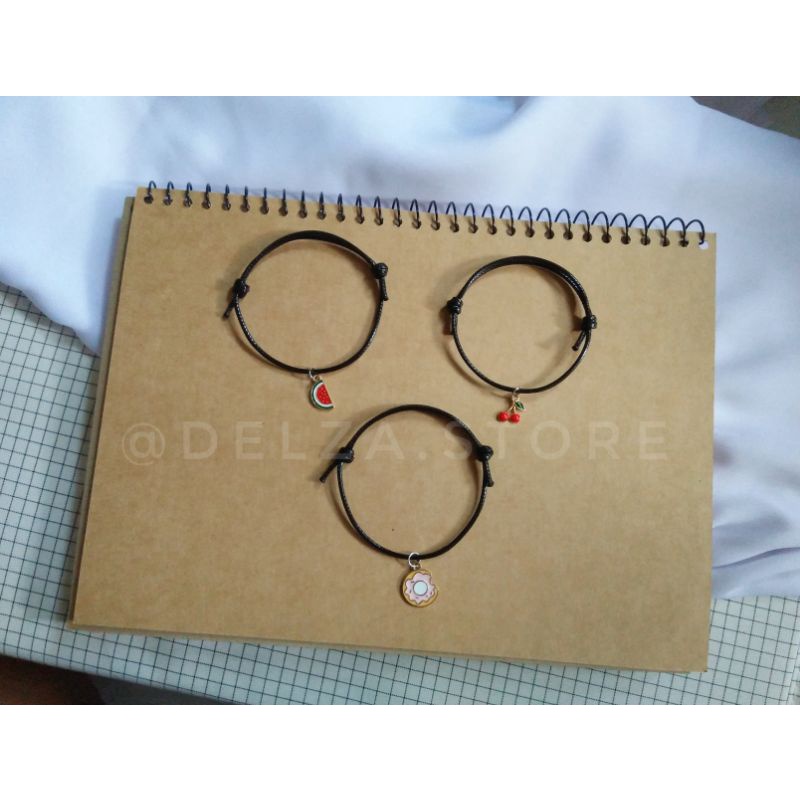 Gelang Couple Tali Korea 2mm Hitam Charm Enamel Waterproof