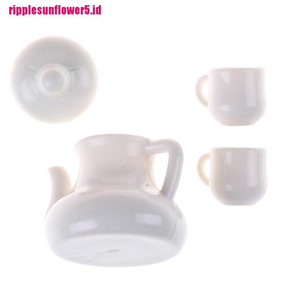 Set Miniatur Teko + Cangkir Kopi Bahan Plastik Warna Putih Skala 1: 12 Untuk Rumah Boneka