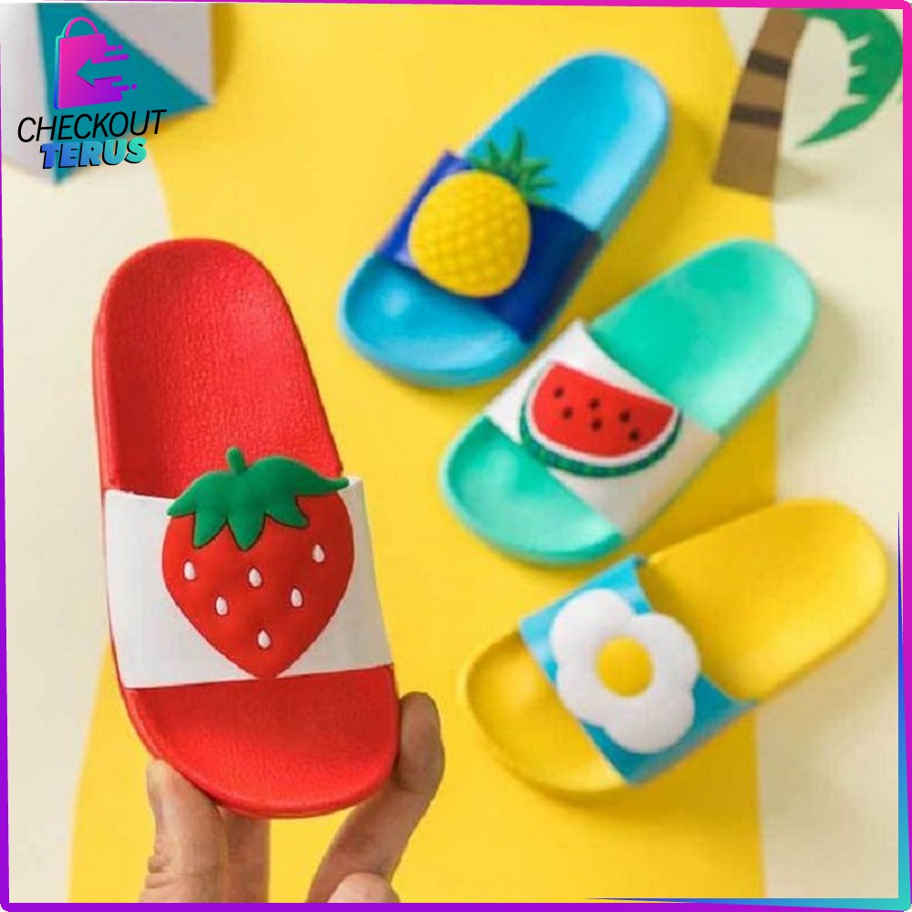 CT S47 Sendal Selop Nanas Gemoy Unisex Cewek Cowok Korean Style Sendal Anak Perempuan Slip On Bahan PVC Motif Buah Empuk Anti Licin