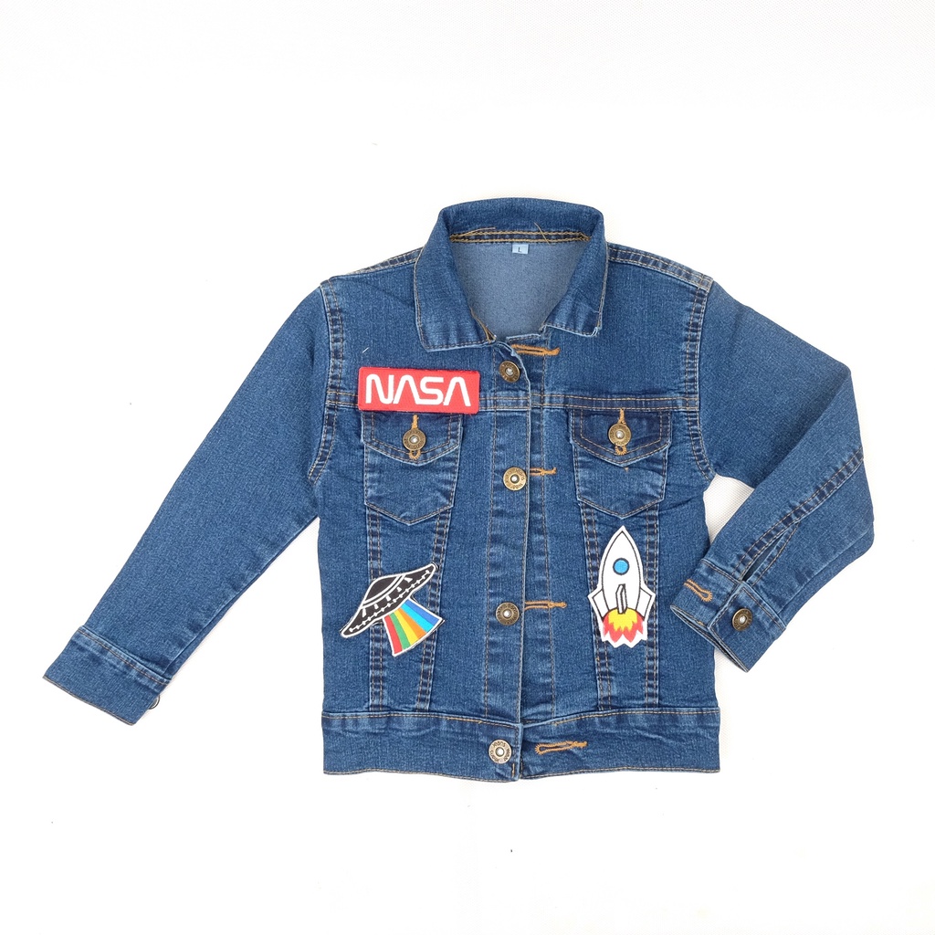 ORIGINAL JAKET JEANS ANAK LAKI LAKI PEREMPUAN NASA SERIES BORDIR  REAL PICT