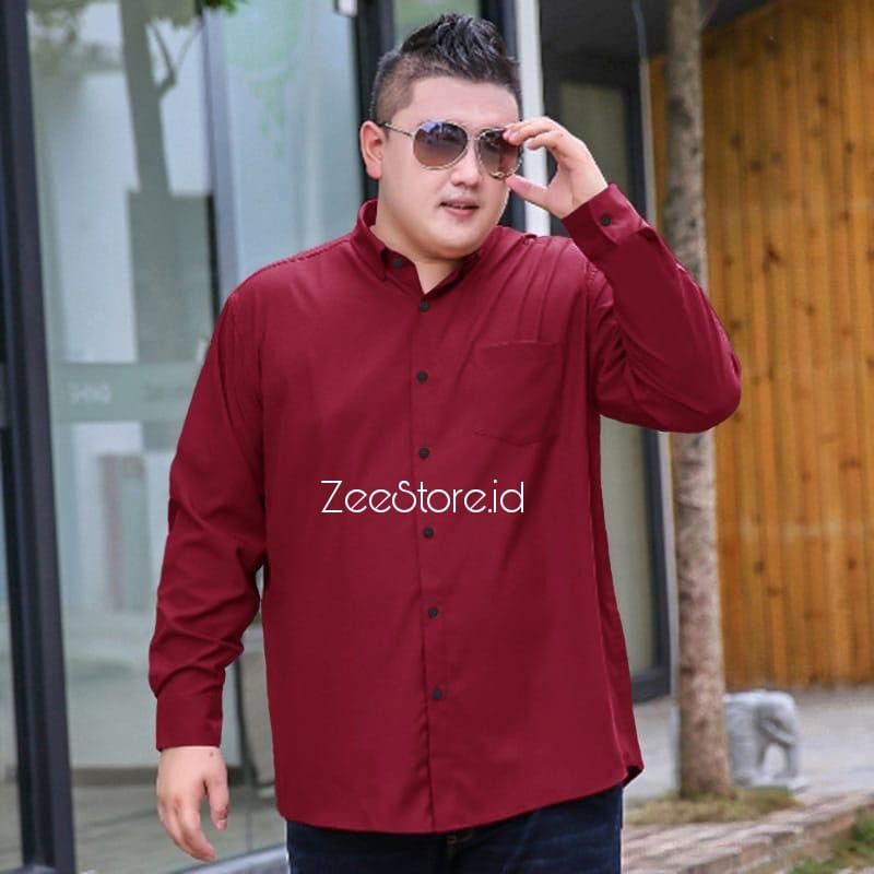 XXL - XXXL Kemeja / Hem Polos Pria Kasual Formal Lengan Panjang Ukuran Jumbo