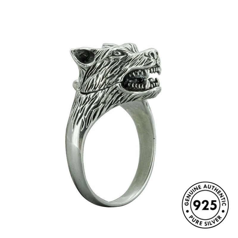 Cincin Desain Kepala Serigala Bahan S925 Untuk Pria