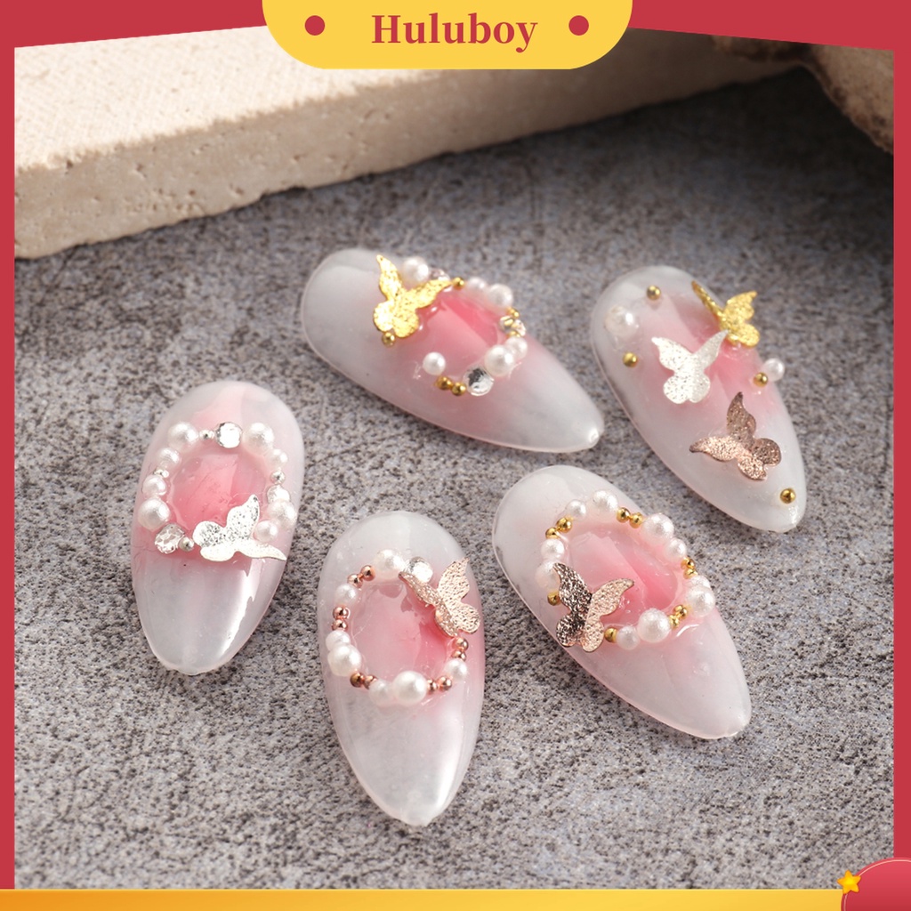 Huluboy Huluboy♡ 1 Kotak Dekorasi Nail Art 3D Bentuk Kupu-Kupu Bahan Metal Tahan Pudar Untuk Manicure