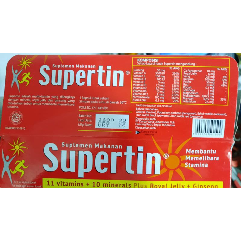 Supertin capsul lunak|suplemen makanan|multivitamin|strip