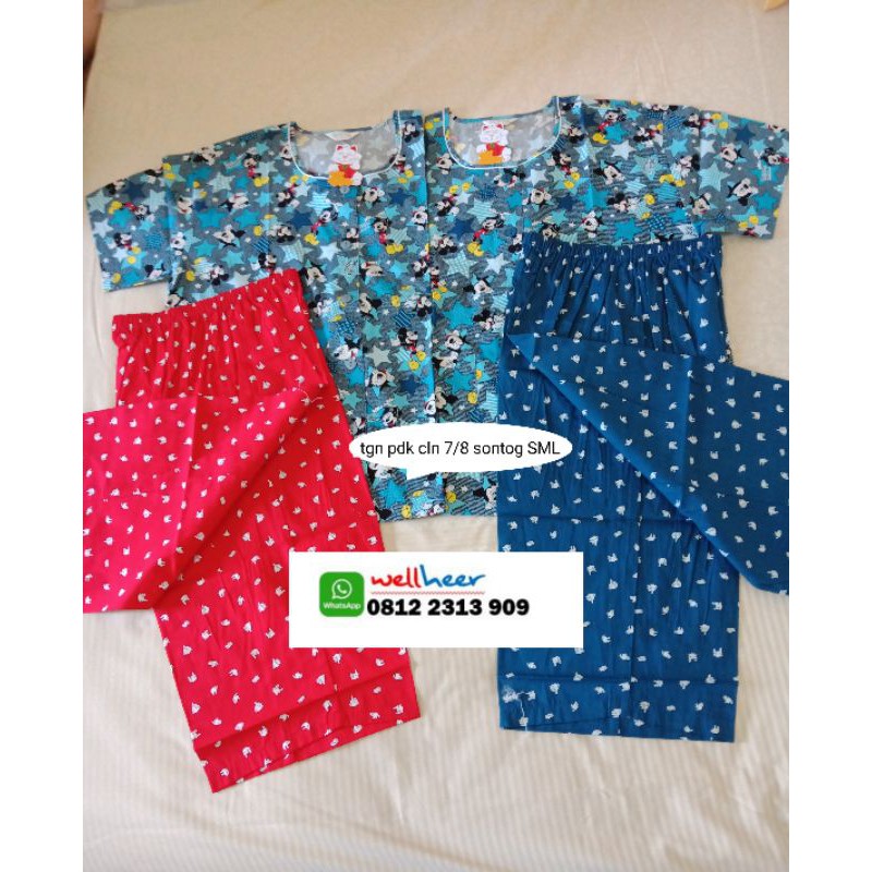 NiQta tgn pdk cln 7/8 Motif mickey merah dan biru SML