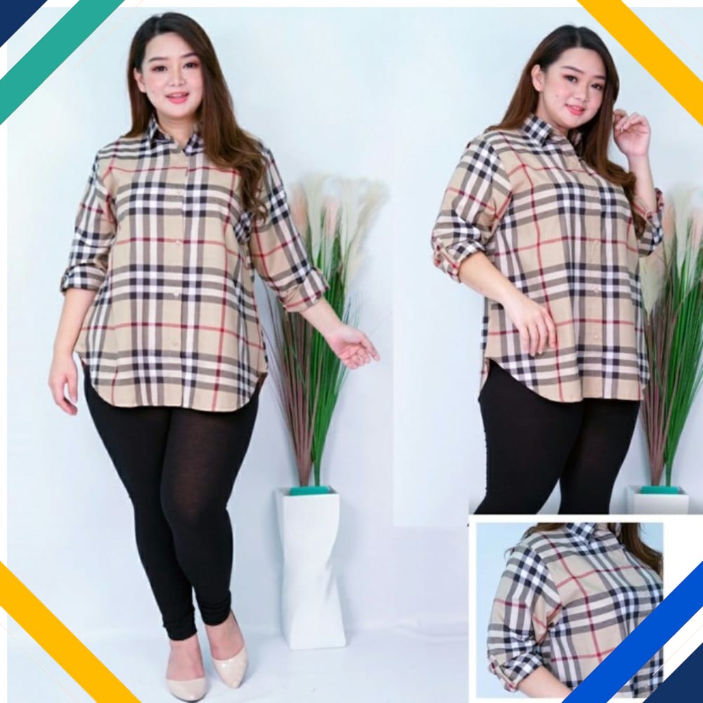 Kemeja Jumbo BBR cream Kekinian Baju Atasan Wanita 0117 Premium UJY