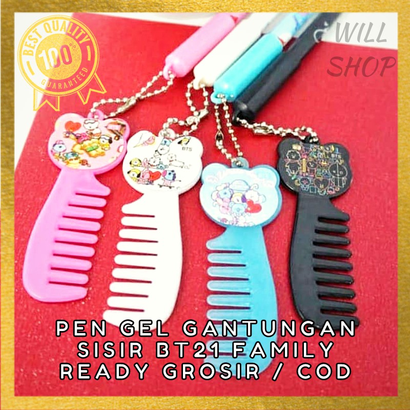 

GROSIR 4 / 8 / 12 / LUSINAN BOLPEN / PULPEN / PENA GEL KARAKTER SISIR MINI BT21 BTS FAMILY BISA COD
