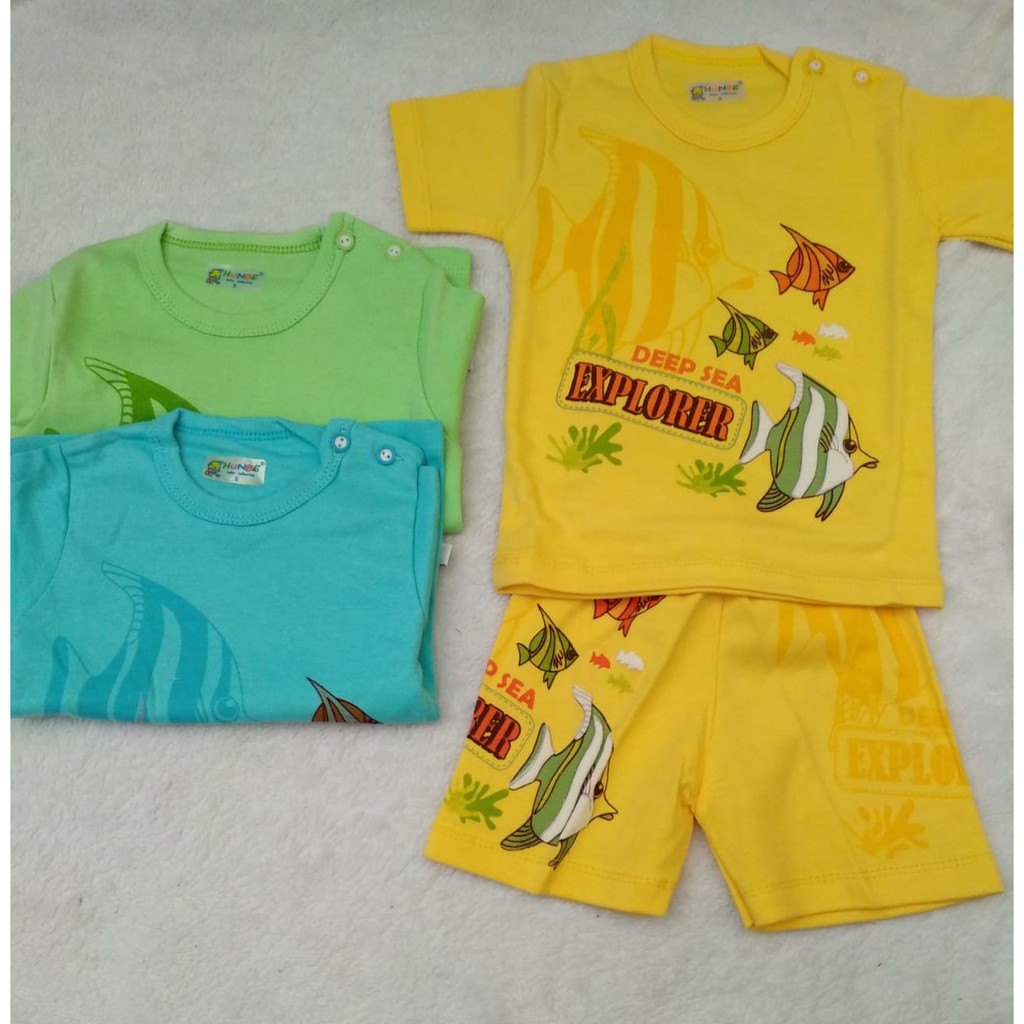setelan pendek warna anak / piyama pendek (3 stel)