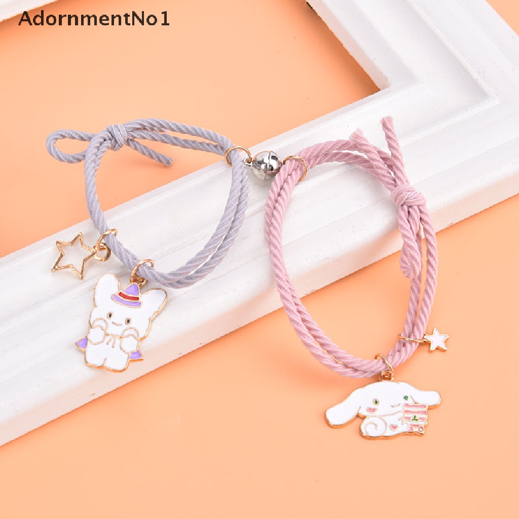 (AdornmentNo1) 2pcs / Set Gelang Tangan Pasangan / Pria / Wanita Magnet Motif Kartun Lucu