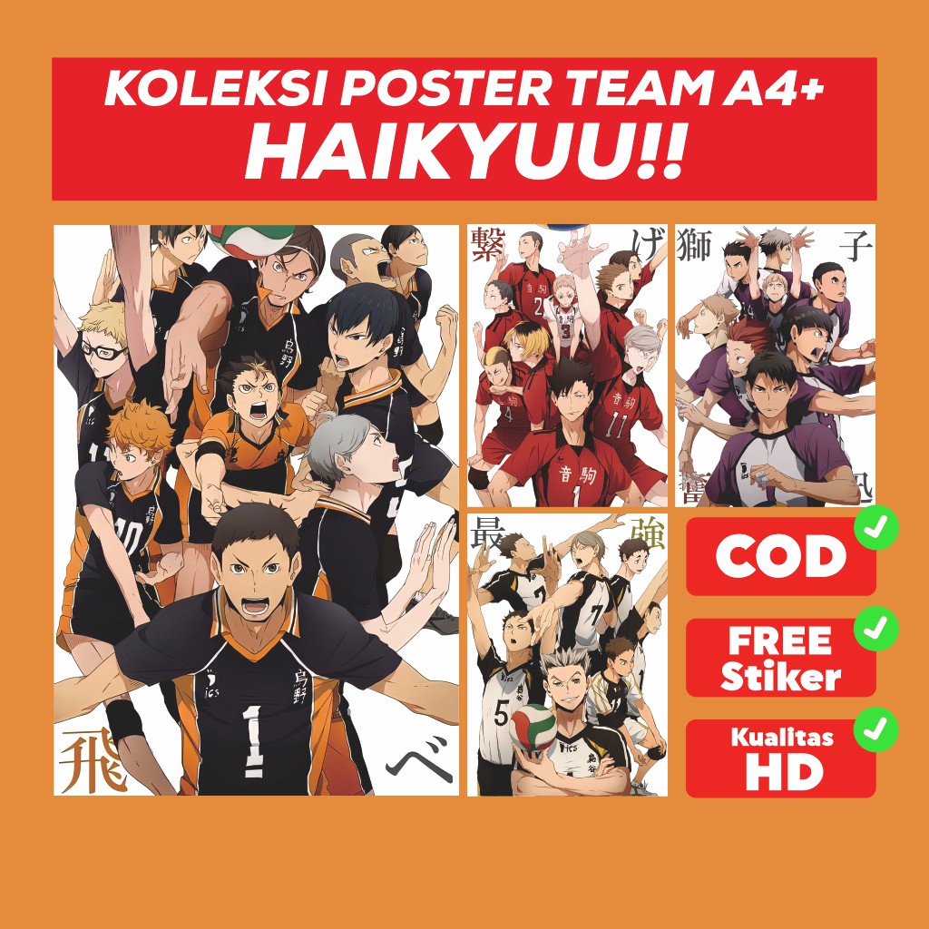 Poster Haikyuu Team Koleksi A4+ - Hinata Shoyo Kageyama Tobio Oikawa Tetsuro Bokuto Atsumu
