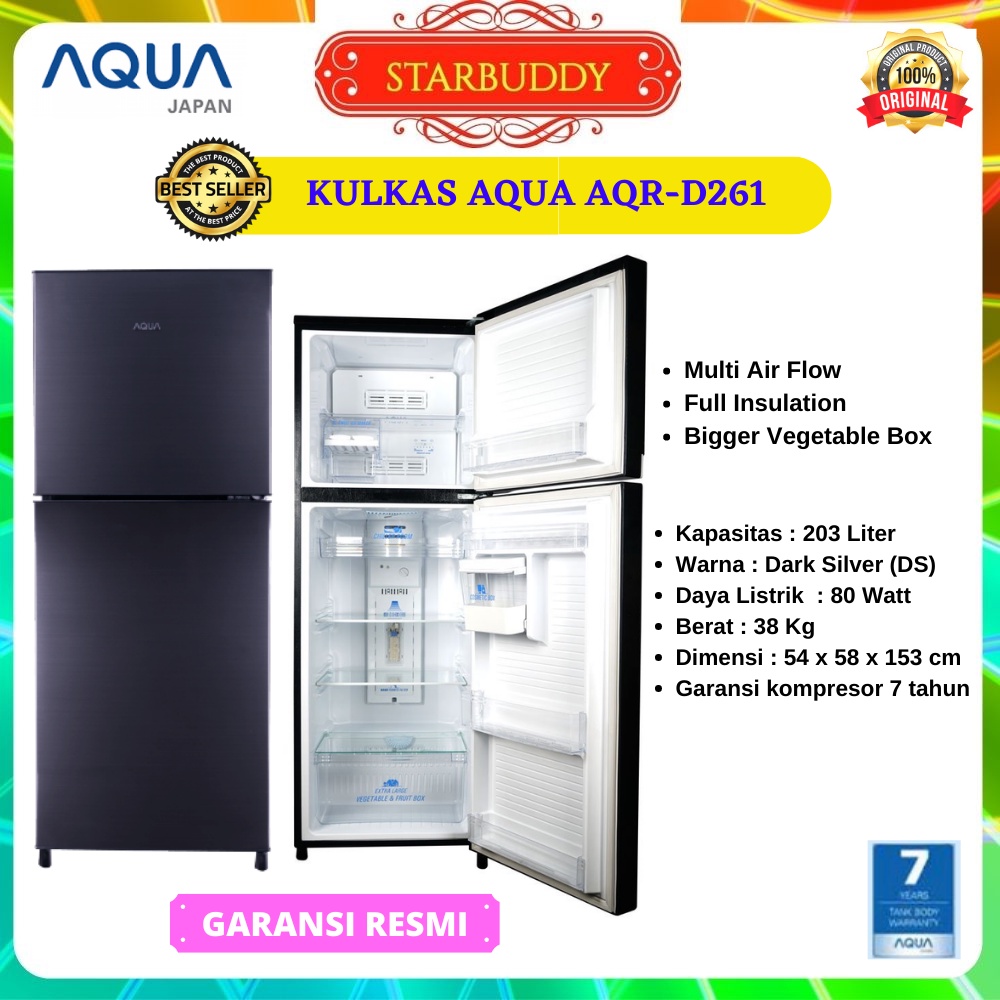 KULKAS AQUA AQR-D261, AQRD261 2 PINTU - JADETABEK