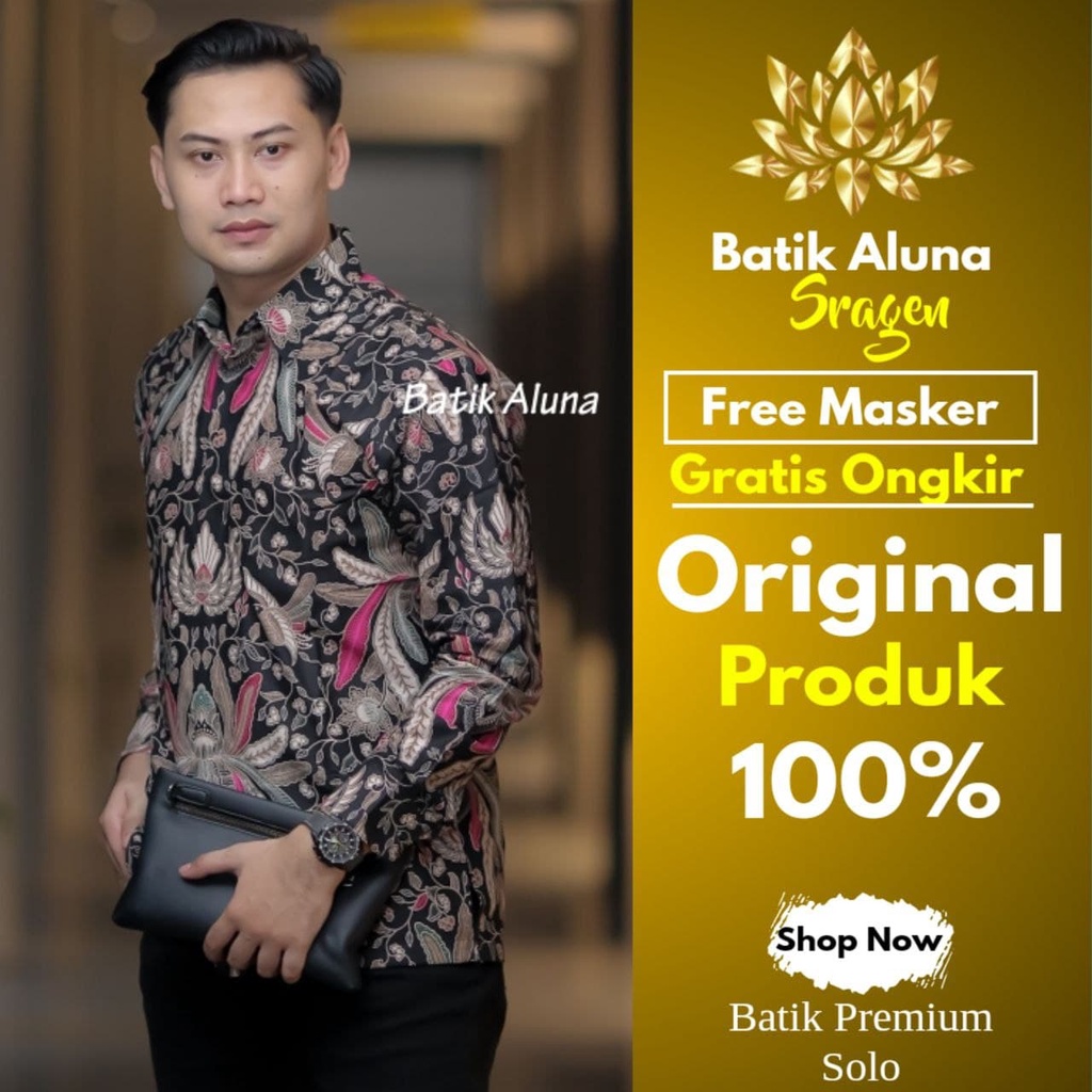 Atasan Baju Kemeja Batik Pria Cowok Lengan Panjang Kerja Kantor Keris Pekalongan Kombinasi Modern Sl