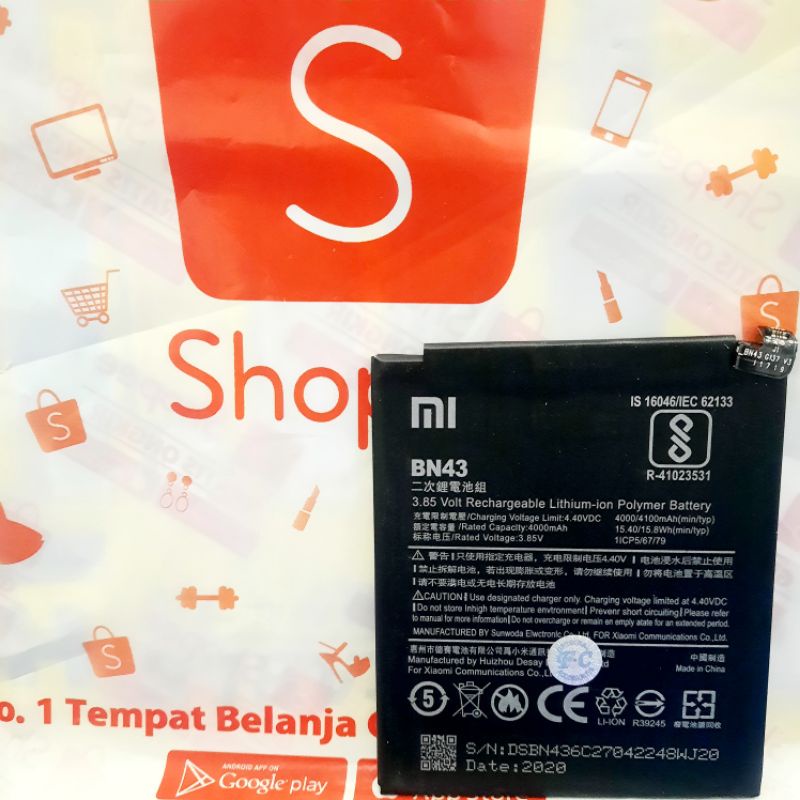 BATERAI BATRE BATTERY XIAOMI REDMI NOTE 4X/BN43 ORI