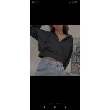 preloved crop Hoodie oversize (coklat) l jaket crop wanita