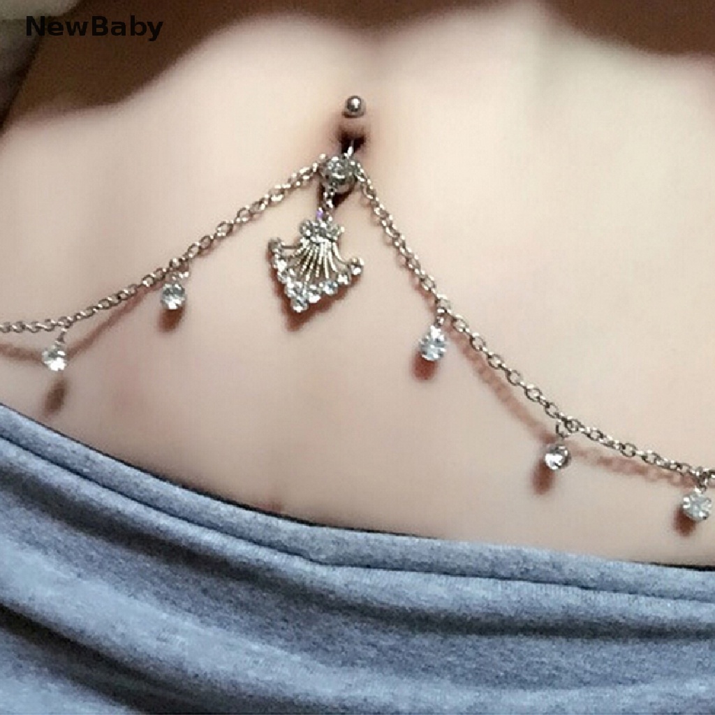Newbaby Anting Tindik Perutpusar Model Rantai Pinggang Hias Kristal Berlian Imitasi Untuk Wanita