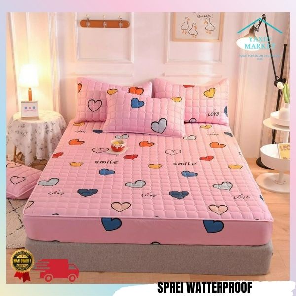 Sprei Waterproof / Sprei Protector bermotif / Sprei anti air ukuran 180x200CM SPREI WATERPROOF-PINK LOVE