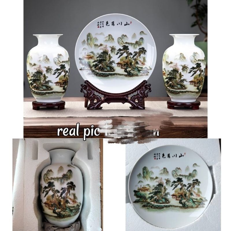 Guci keramik pajangan keramik / dekorasi keramik / pajangan keramik set / vas keramik