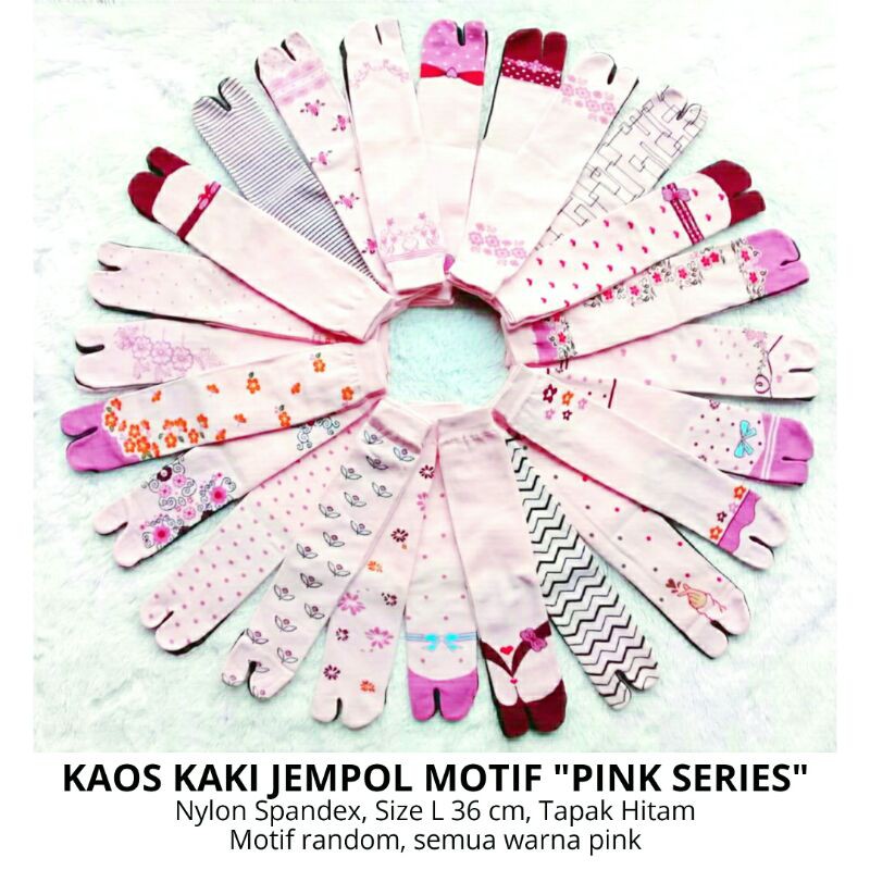 Kaos Kaki Jempol Wanita Muslimah Motif &quot;Pink Series&quot;, Tapak Hitam Panjang Sebetis Size L Murah