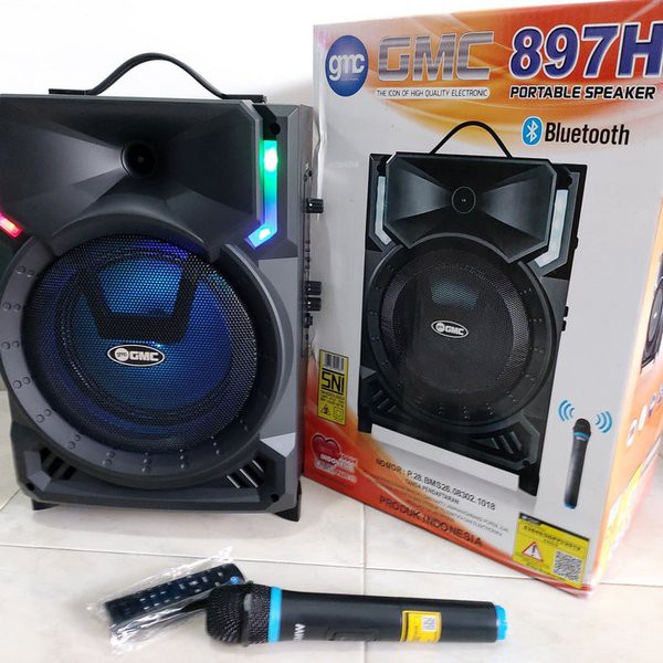 paket SPEAKER AKTIF portabel usb  GMC 897 H + MIC WIRELESS suara super MANTAP