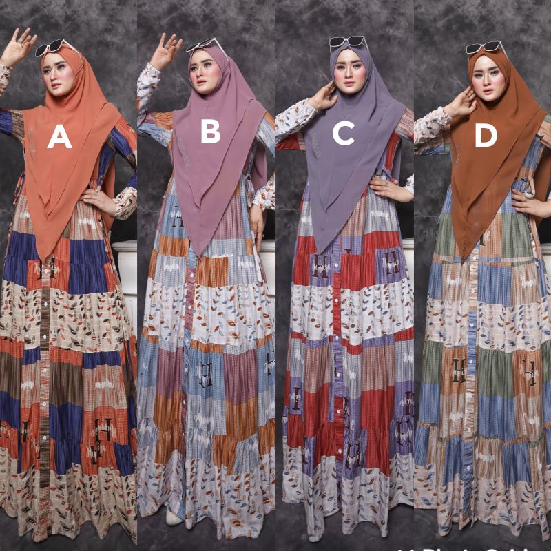 Homeydress By Humaira Gamis Syar'i Rayon Printing Premium Original Terbaru Bergo Ceruty Dress Muslim