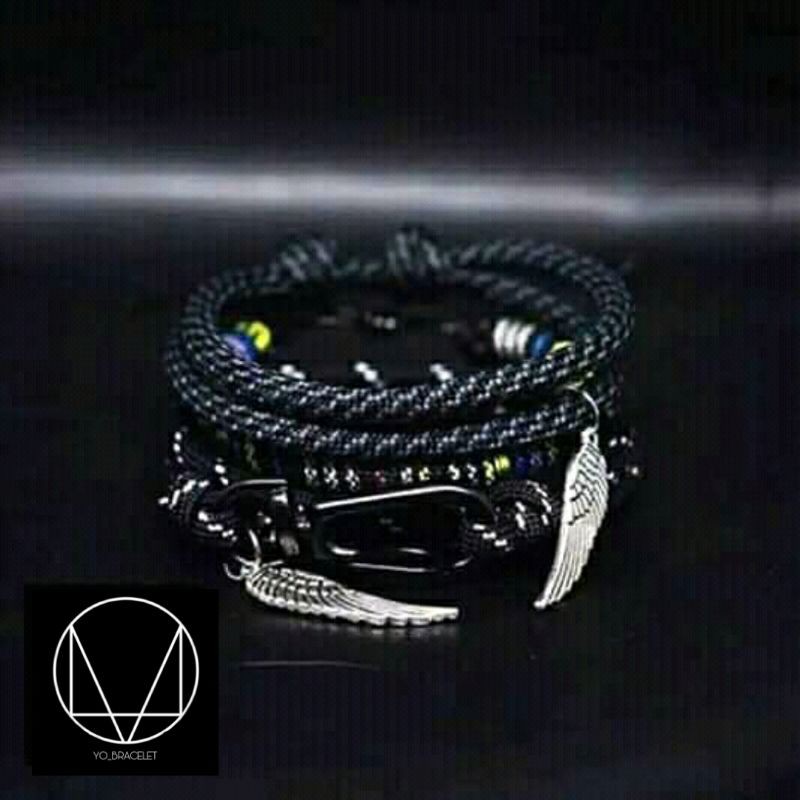 Gelang Tangan Paket Tali Prusik Paracord Kew Kew Hitam / Gelang Pria / Gelang Couple / Gelang Keren