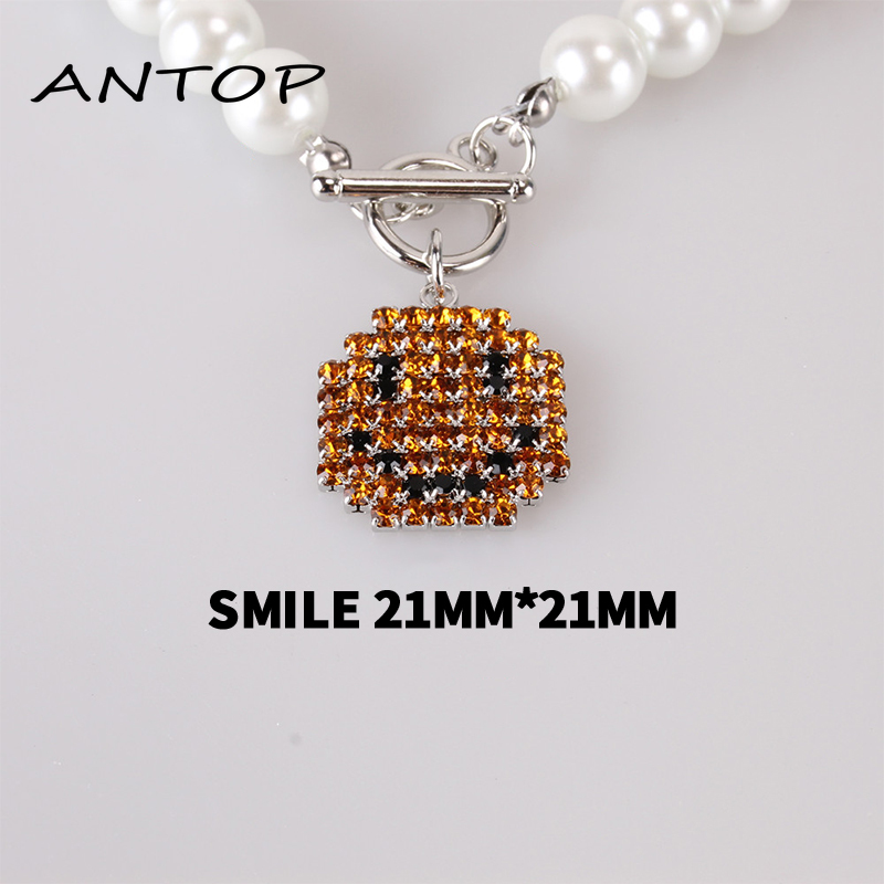 Kalung Mutiara Rantai Wanita Dengan Liontin Bentuk Smiley Gaya Retro Korea ANTOP