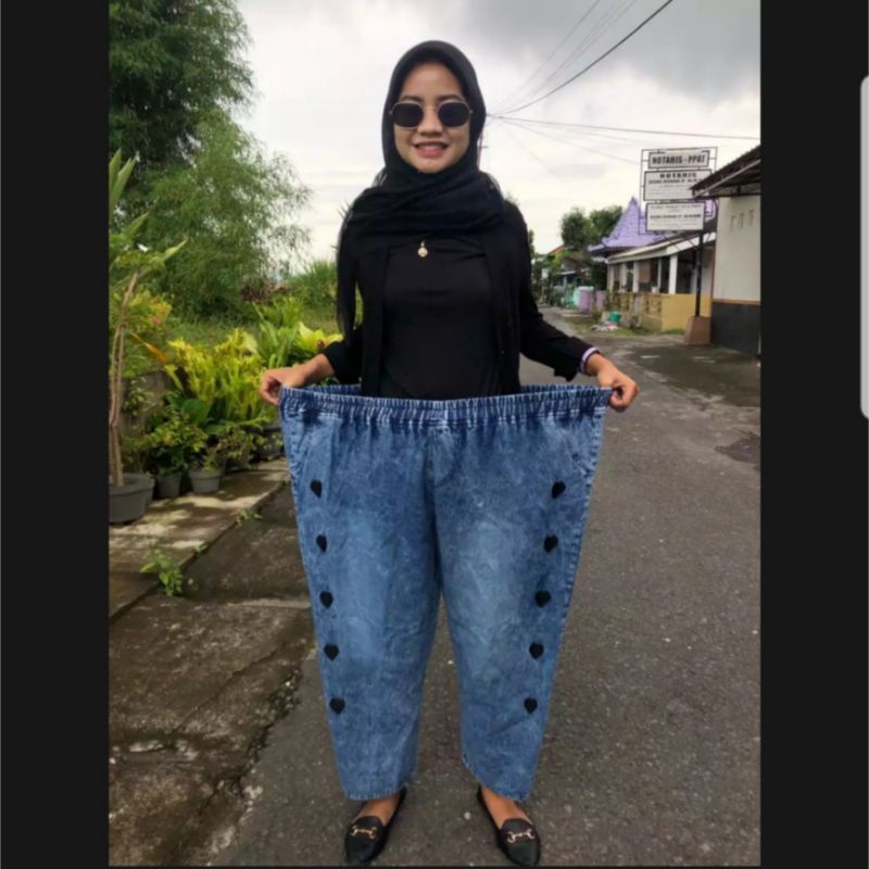 Celana Baggy Jeans Wanita Exstra Super Jumbo Snow Line Bahan jeans denim muat bb 70-120kg bawahan wanita Big Jumbo