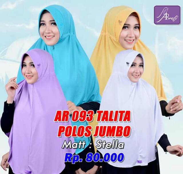 Hijab Arrafi : AR 093 Talita Jumbo list polos / Hijab syar'i / Kerudung syar'i / bergo instan