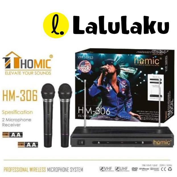 MIC MICROPHONE HOMIC DOUBLE WIRELESS HM-306 HM306 VHF SERIES