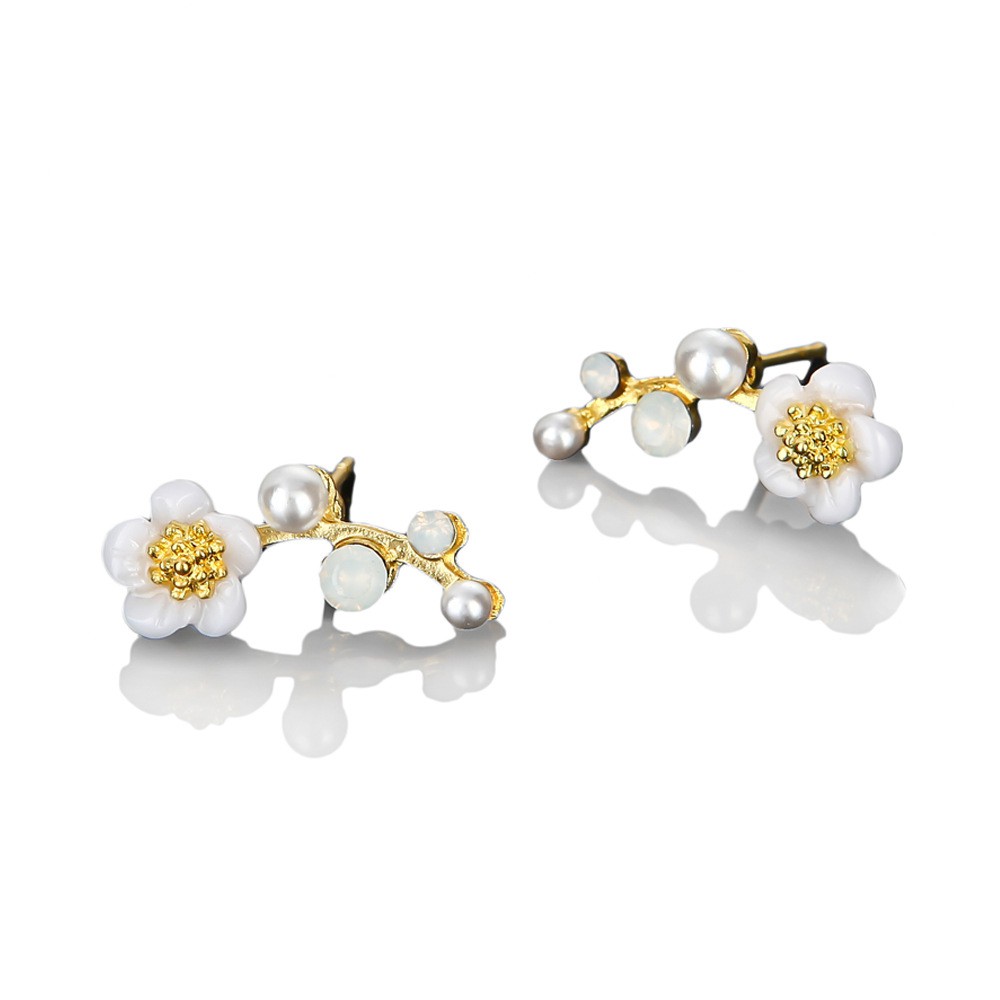 Korea baru bunga mutiara cabang sederhana temperamen anting fashion wanita