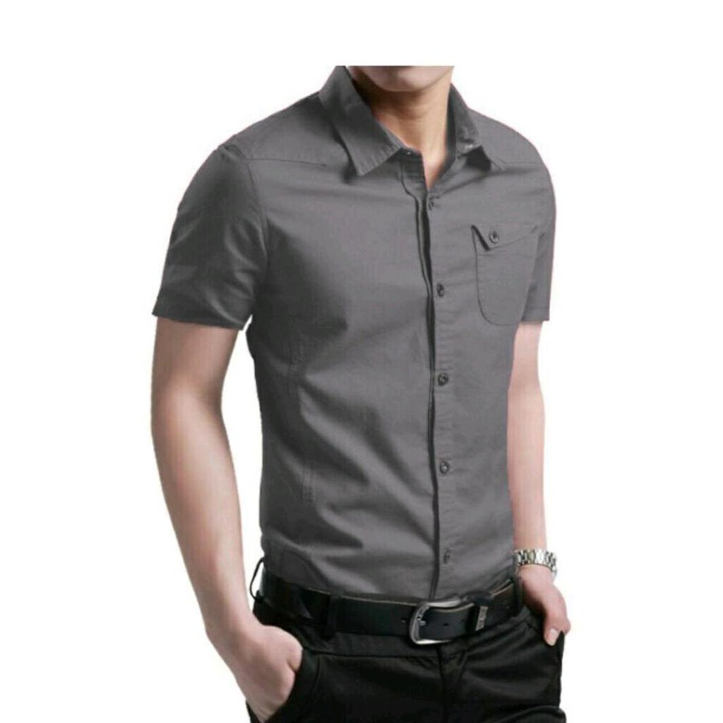 Recommended Ns Fc Ronny Kem Kemeja Pria Lengan Tangan Pendek Polos Hitam Putih Navy Abu Khaki Coklat