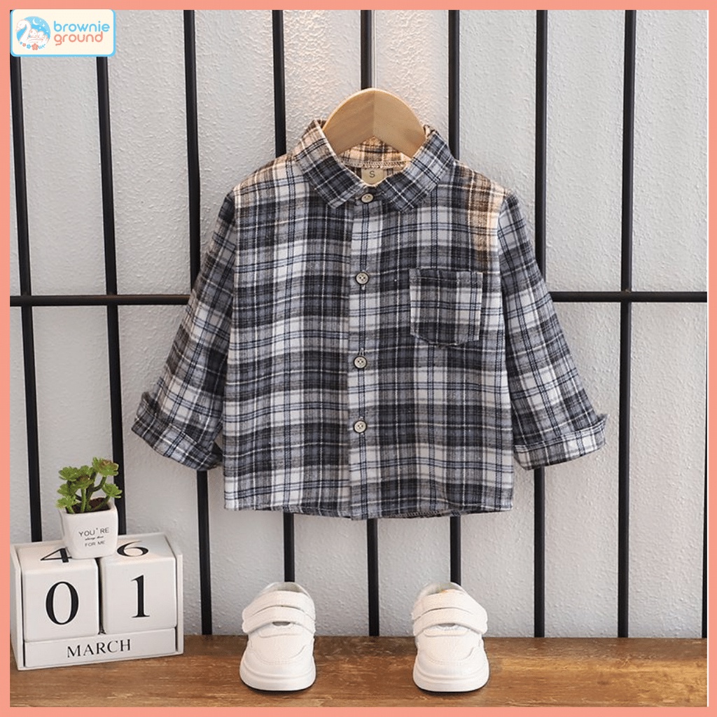 [COD] Atasan anak laki laki kemeja baby impor premium 0-5 Tahun baju baby korean style Motif KotakKotak