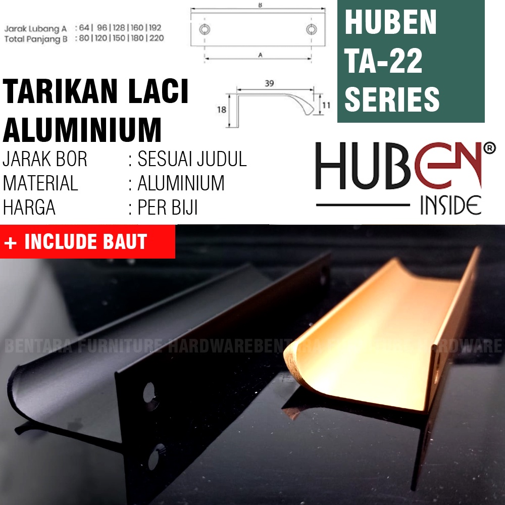 HUBEN TA-22 96MM TARIKAN ALUMINIUM MINIMALIS ULTRA THIN TIPIS GOLD BLACK EMAS HITAM 96 MM
