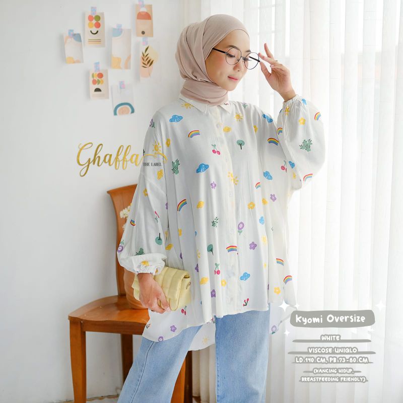 KYOMI OVERSIZE BY GHAFFA THE LABEL ( BLOUSE MOTIF) Blouse muslimah rayon