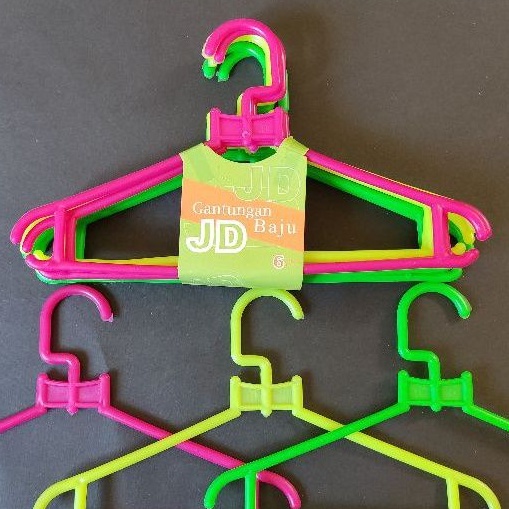 HANGER PLASTIK PINK HIJAU KUNING WARNA CERAH - GANTUNGAN BAJU MURAH 35CM
