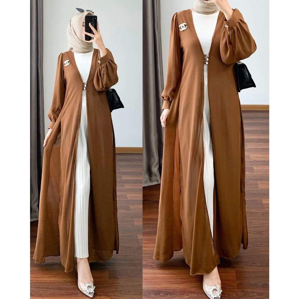 GAMIS STORE - Laura Long Outer Kondangan Dress Ceruty Polos Premium l Lauren Outer Tunik OOTD Remaja Wanita