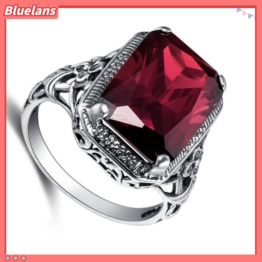 Bluelans Vintage Red Rhinestone Wedding Engagement Bridal Finger Ring Jewelry Gift