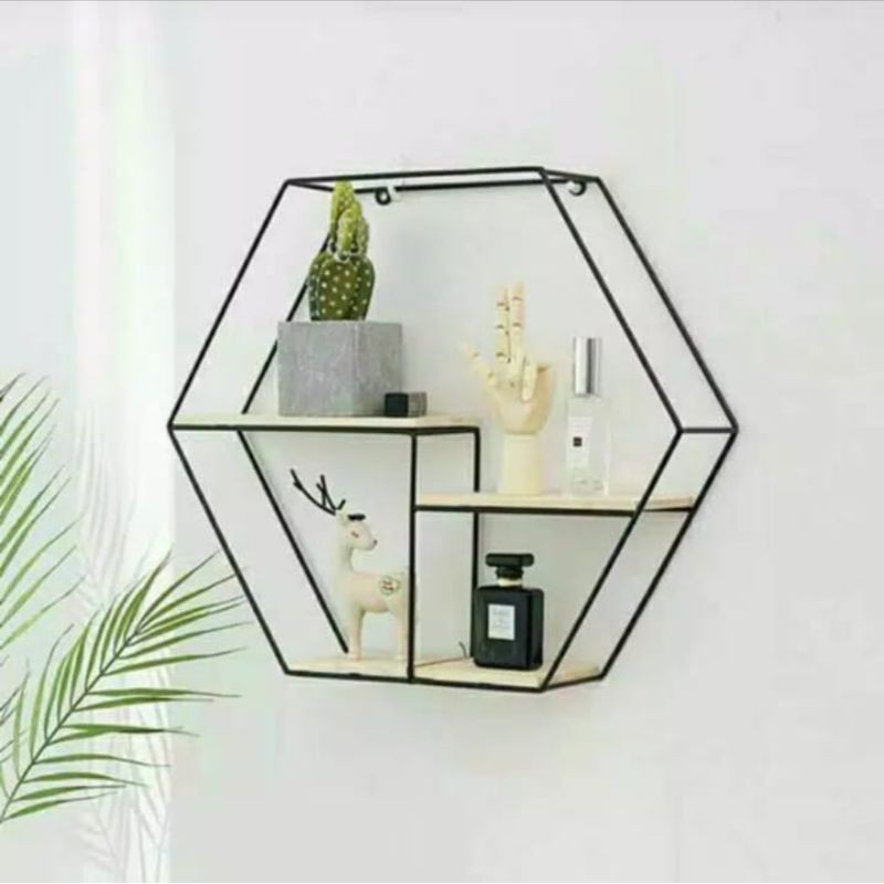 Hiasan dinding/Rak dinding Hexagon rak3 tatakan kayu