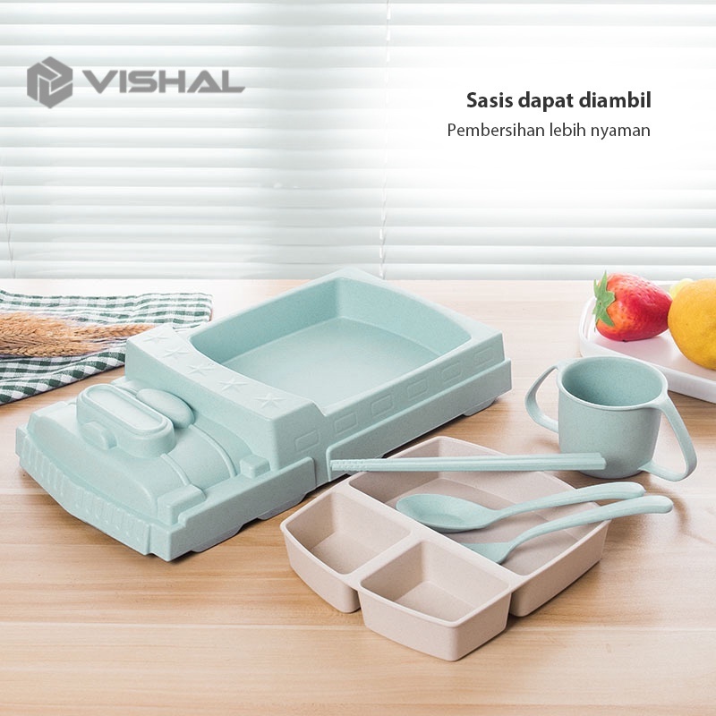 VISHAL 6Pcs Piring Makan Anak Bentuk Mobil Lucu Kereta Piring Karakter / Piring Makan VS-70