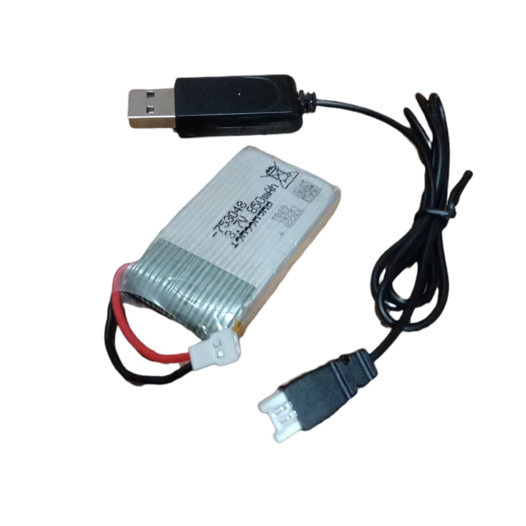 Paket Kabel USB + Baterai Remot Control DRONE LIPO 850mAh 3.7V Konektor JST LOSI