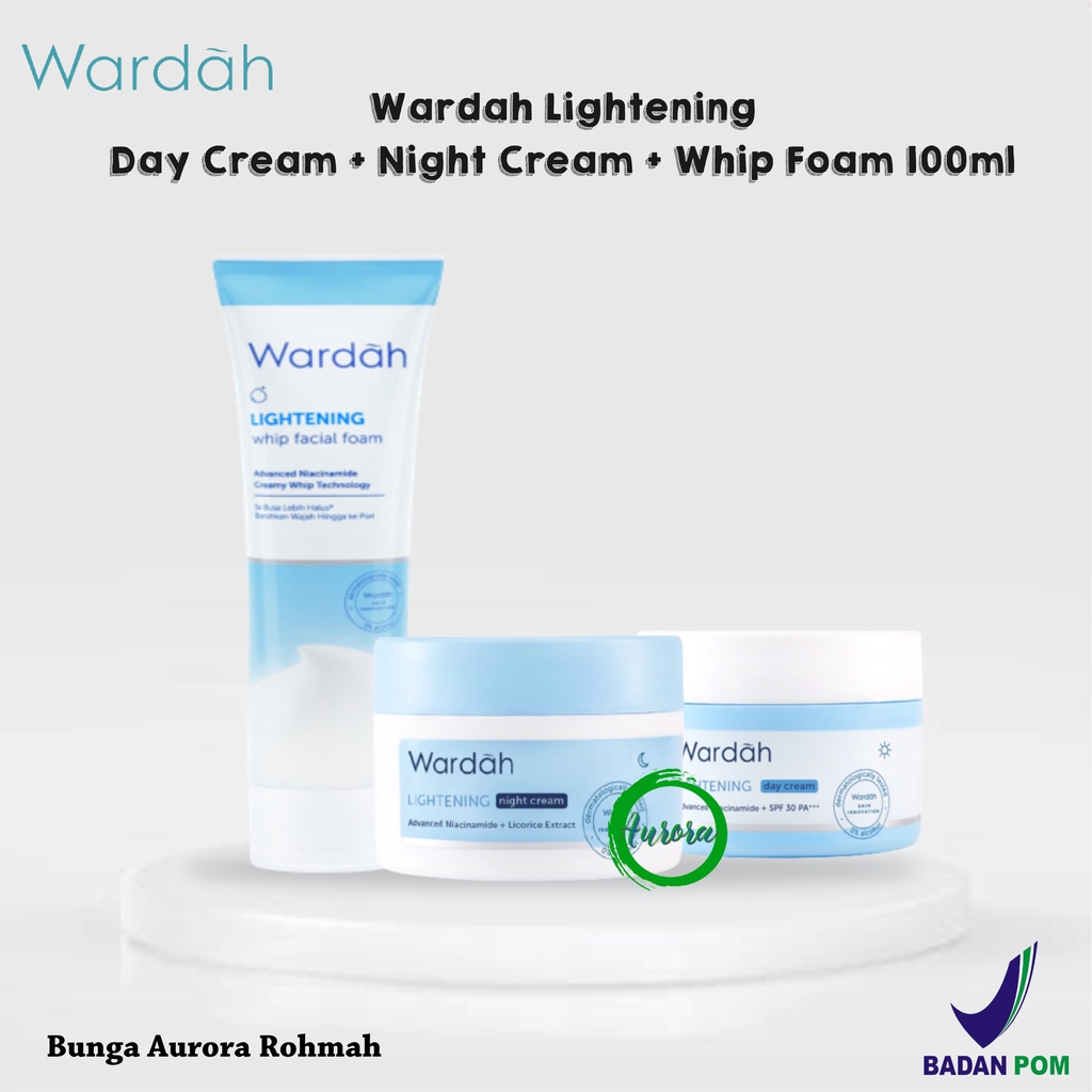 Paket WARDAH Lightening (Krim Siang + Krim Malam + Whip Foam)- 3pcs | Wardah Lightening | Paket Ward