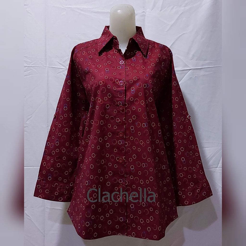 Clachella Kemeja Wanita Stretch Motif Onde, Baju Atasan Wanita B51X8553