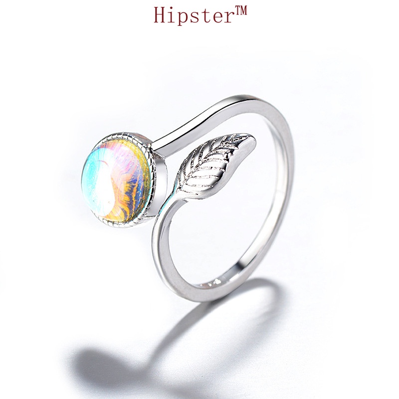 Popular Creative Design Personalized Inlaid round Crystal Leaf Ring