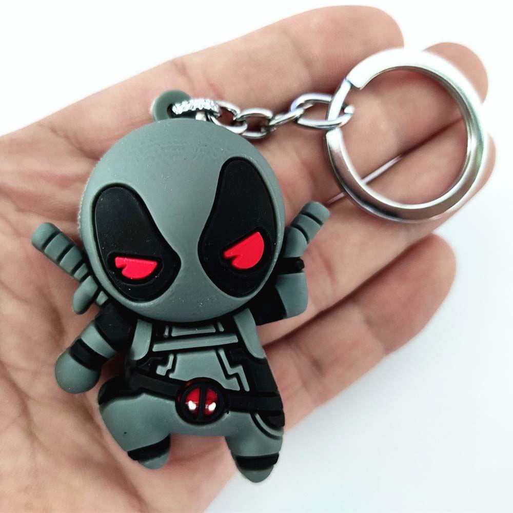 QUINTON Deadpool Gantungan Kunci Lucu Liontin Kartun Spider Man Action Figure Anime Mainan Figure Keychain Charm Key Ring