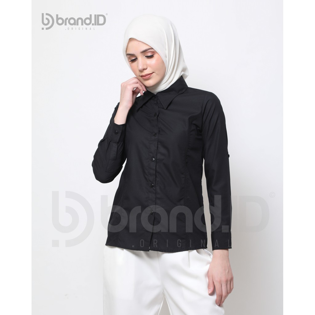 Kemeja Polos Wanita Baju Kantor Lengan Panjang Cewek Formal Atasan Casual Bahan Katun Premium