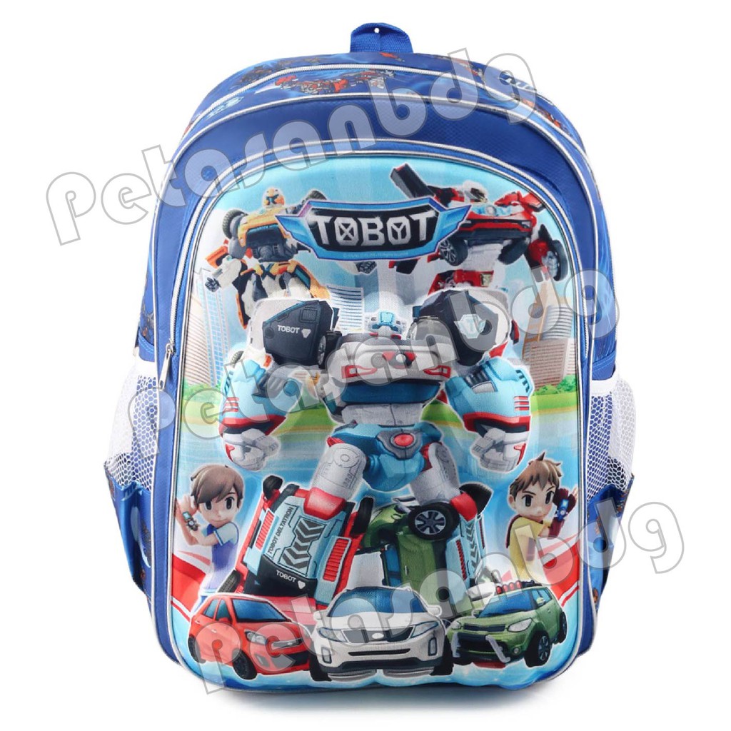 RTM - Tas Ransel Anak Laki Laki Karakter - Big Emboss - Tobot - Shield On + FREE Botol &amp; Lunchbox