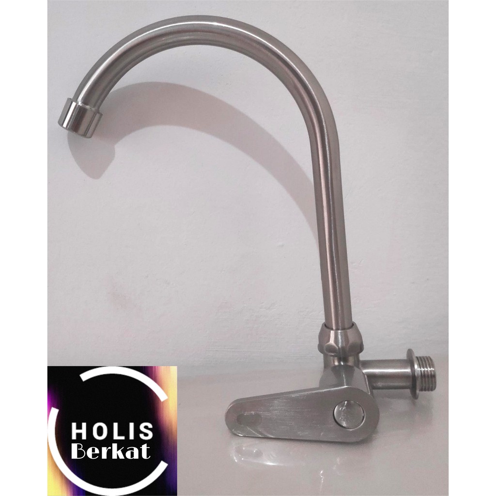 Keran Angsa Fix / Kran Air Dapur Drat Tembok 1/2 Inch Stainless