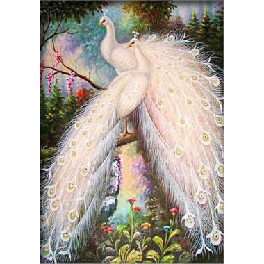 DIY Full Drill Diamond Painting - 5D 2 White Peafowl Stitch Kit