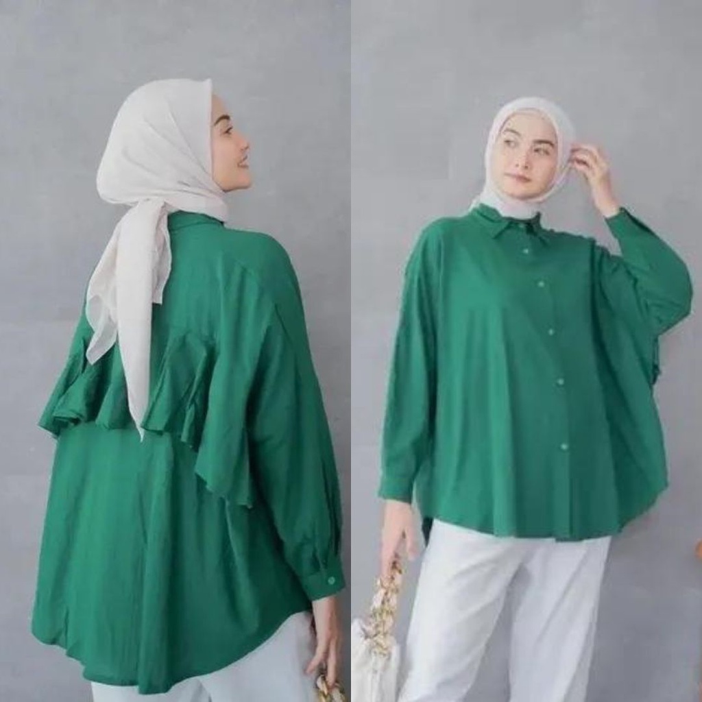 Alika shirt - Basic Kemeja Wanita Oversize aksen Ruffle Belakang / kemeja big size lengan panjang wanita / atasan korean style wanita / atasan kemeja wanita / top ruffle wanita / kemeja ruffle wanita / kemeja ruffle belakang / atasan wanita kekinian