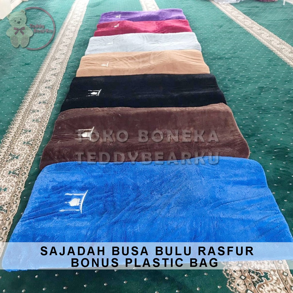 SAJADAH BUSA RASFUR HITAM MOTIF MASJID BONUS PLASTIC BAG